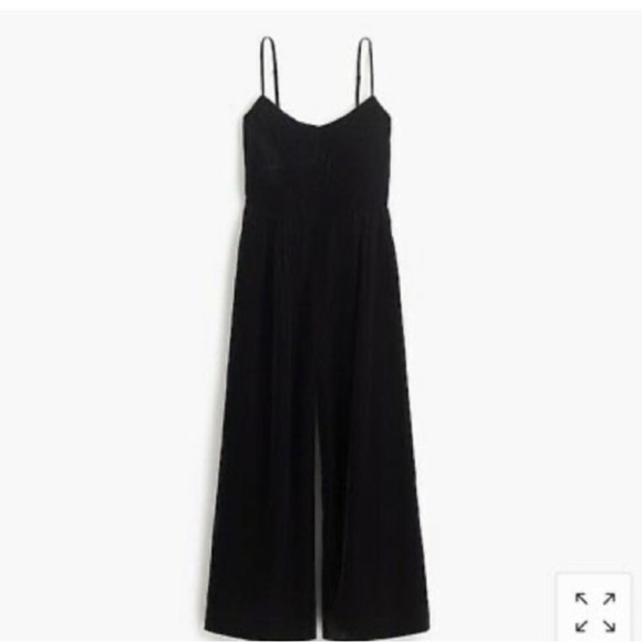 J. Crew Jumpsuit Velvet Black Cropped Wide Leg  Size 12 - Picture 1 of 8
